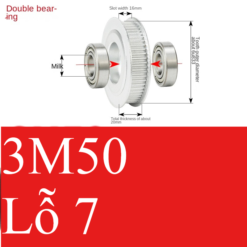 Bánh Răng Đồng Bộ 3M 50 Răng Guangfa - Răng Căng, Rãnh 11/16/21mm, Có Ổ Bi, Lỗ 5-17mm, Nhôm, Hướng Dẫn Công Nghiệp - răng 16 7