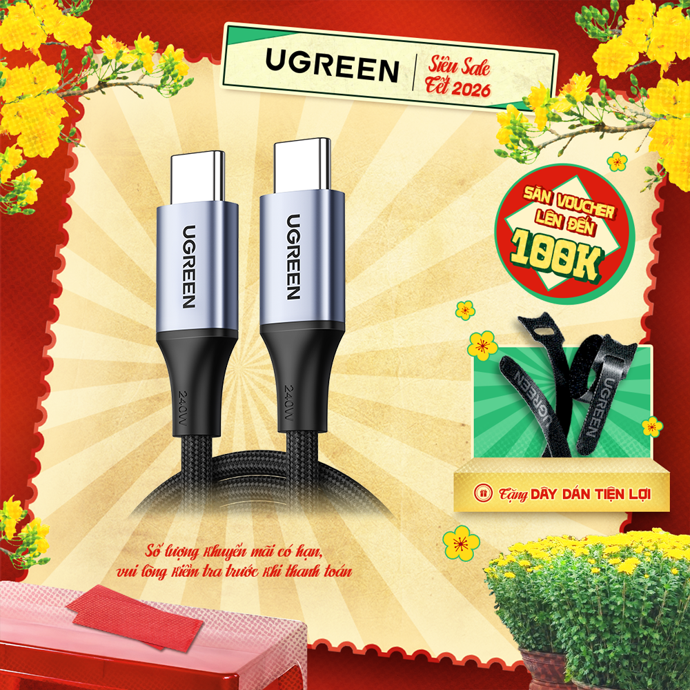  Cáp Sạc Nhanh 240W UGREEN US535 Type C to type C PD3.1 48V 5A|Truyền Dữ Liệu 480Mbps| Sạc nhanh PPS Cho PS5 Switch SAMSUNG S22 MacBook Air 2021 MacBook Pro 2021 iPad Pro| Bảo hành 18 tháng 1 đổi 1 90440 
