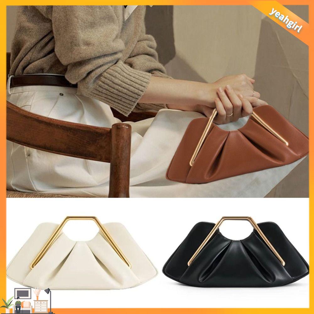 YEAHGIRL Mềm mại Túi xách có tay cầm bằng  loại Da Túi cầm tay Sang trọng Xếp nếp Túi điện thoại Phụ nữ
