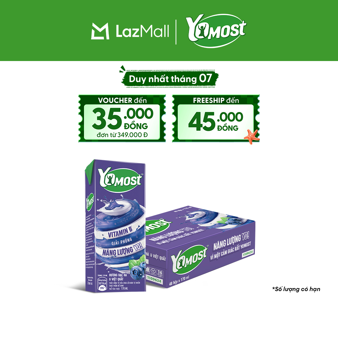 Thùng 48 Hộp Sữa Chua Lên Men Tự Nhiên Yomost Hương Bạc Hà Và Việt Quất 170ml (48x170ml)