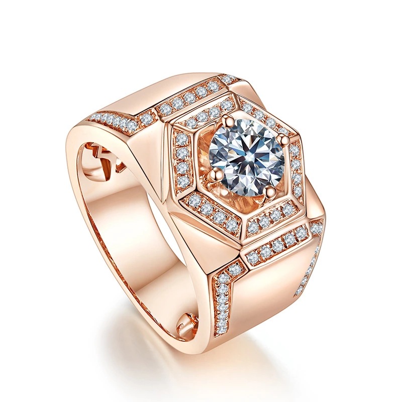 Moissanite Nhẫn cưới kim cương nhân tạo 18K mạ vàng hồng nam giới của chỉ số nhẫn đeo ngón tay Ins