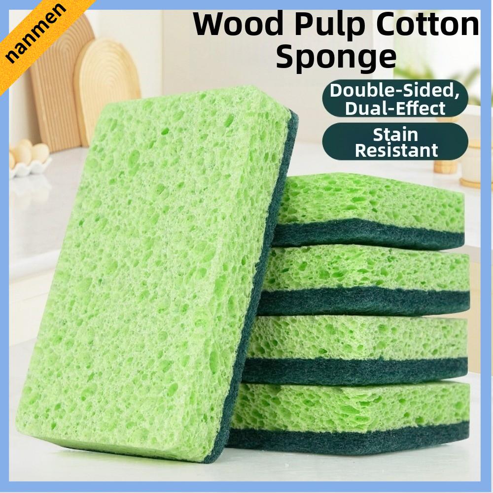 NANMEN 5Pcs Hai Bọt rửa chén từ bột gỗ Không trầy xước Hấp thụ Chất tẩy rửa khử cặn Thân thiện với môi trường Có thể tái sử dụng Bàn chải rửa chén Vệ sinh bồn rửa nhà bếp