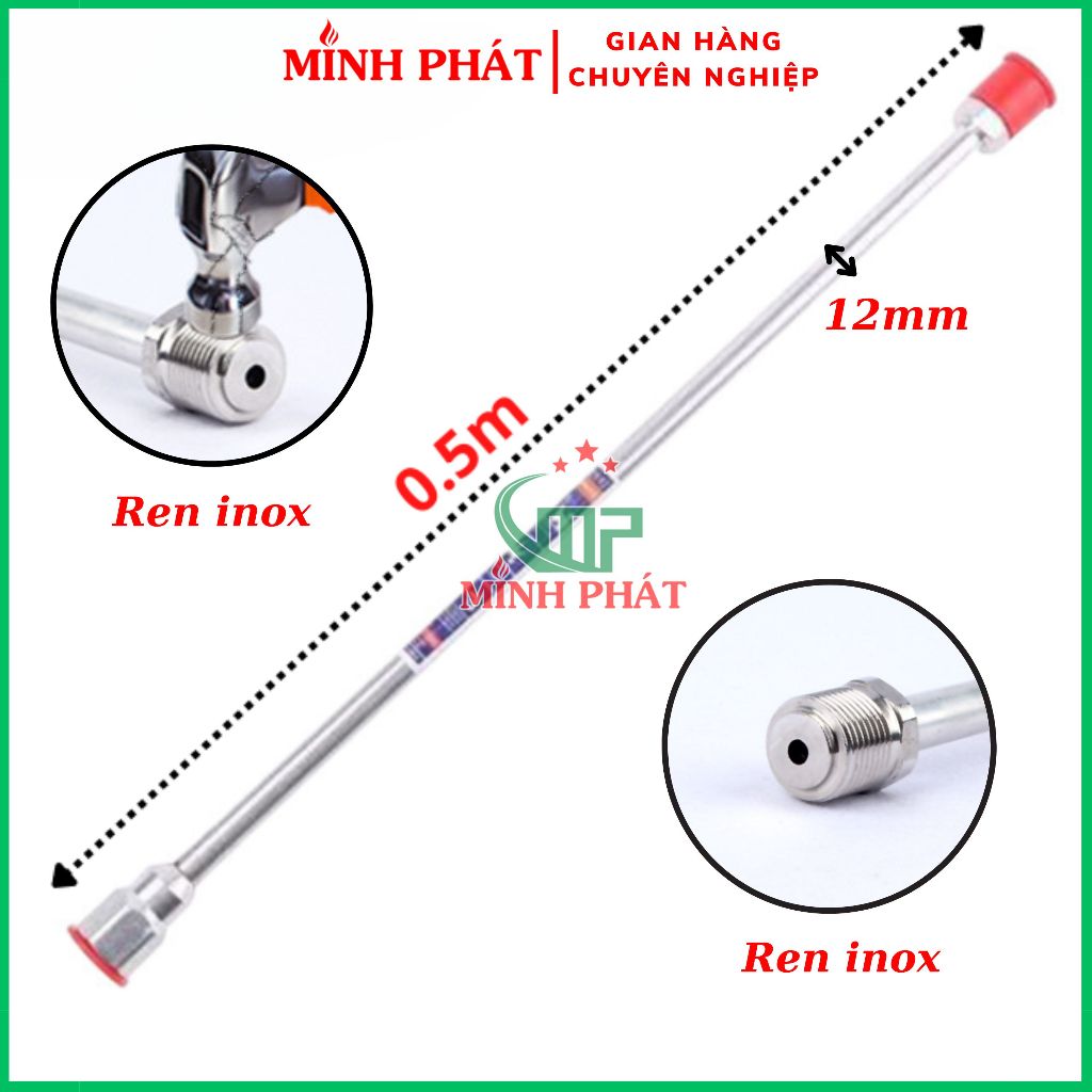 Cần nối dài 0.5m 0.75m đầu inox phun sơn công nghiệp minh phát, cần nối phun sơn nước