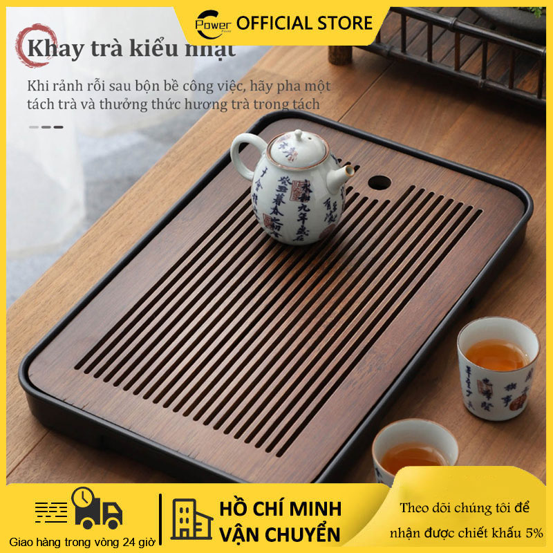 FREESHIP Khay Trà Tre Cao Cấp Kèm Khay Đựng Nước 36*24cm, Khay Đựng Ấm Chén Bằng Gỗ, Khay Đựng Trà Đạo Bằng Tre Hun Khói