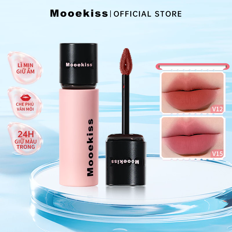  Mooekiss Son Môi Son Bùn Lì Mềm Mịn Như Nhung Không Khô Môi Giữ ẩm lâu Giúp Làm Giảm Thâm Môi Sáng Da Cho Tone Da Vàng 3g*1 