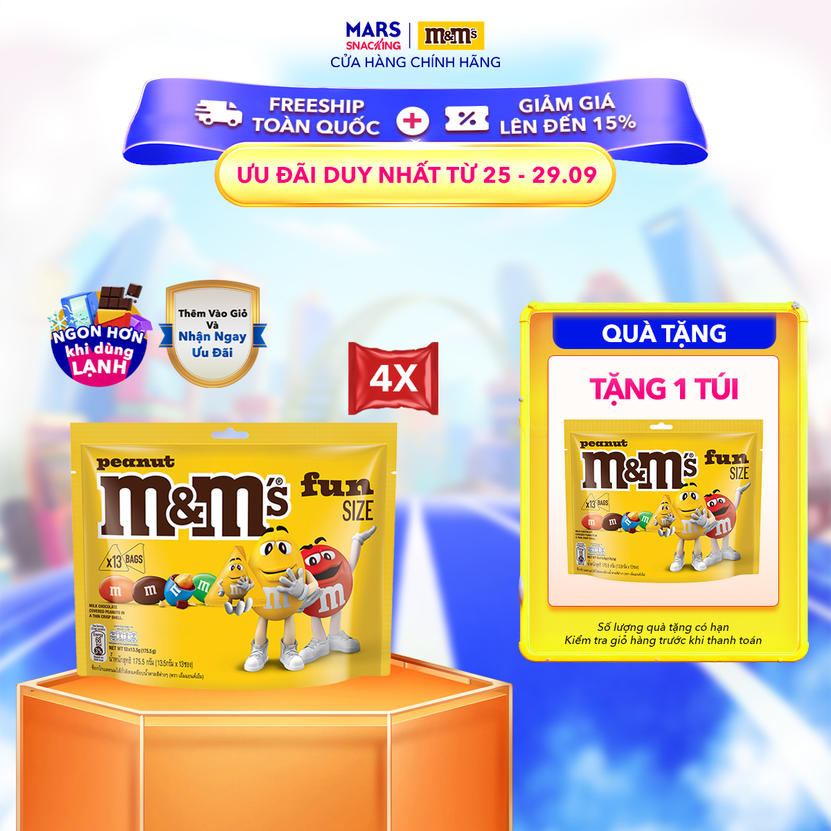 Combo 4 Túi Kẹo Sôcôla Đậu Phộng M&M's (3 túi x 175.5g)