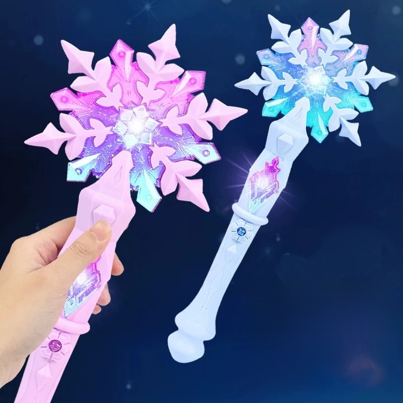 Princess Wand Toy Fairy Girls Glowing Wands Christmas Halloween Children Toys Snowflake Light Sound Sticks Kid Cosplay Toys