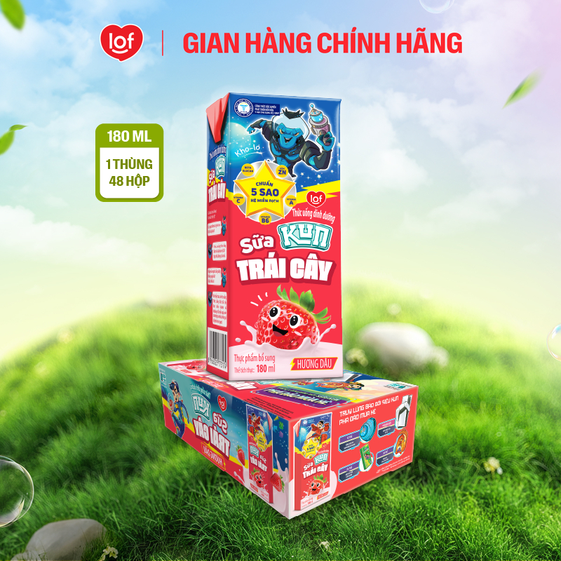 Sữa trái cây KUN vị dâu thùng 48 hộp x 180ml