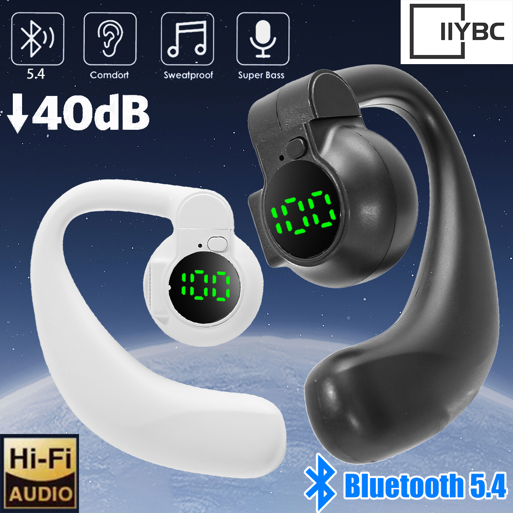 แบบพกพา 180 องศาหมุนจอแสดงผลดิจิตอลหูแขวนหูฟังบลูทู ธ การนำกระดูกลดเสียงรบกวนชุดหูฟังหูเดียว Type-C ชาร์จชุดหูฟังธุรกิจ ราคา 1 บาท*ส่งฟรี