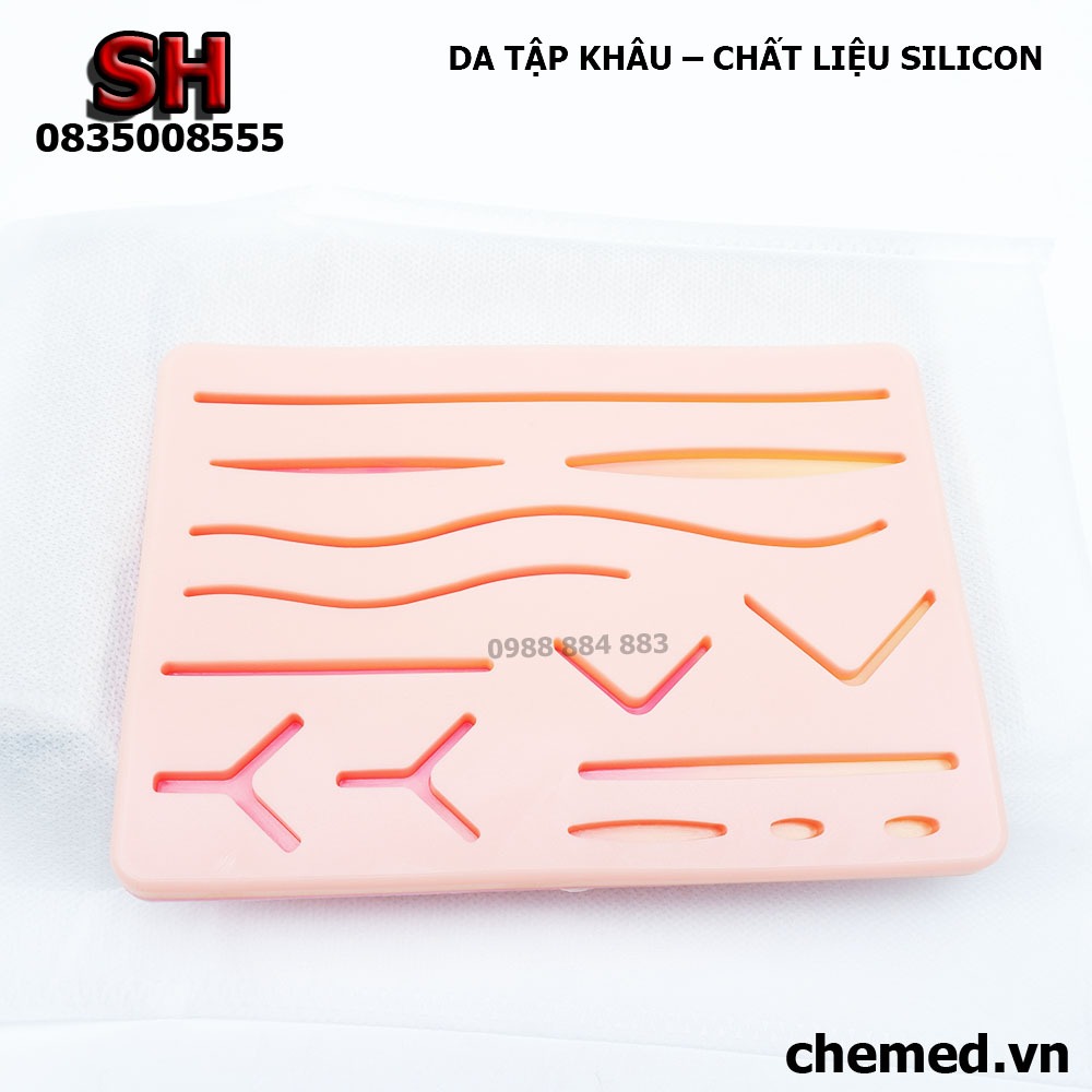 Da tập khâu, mô phỏng da người thật .Dụng cụ luyện tập khâu vết thương trên da chất liệu silicon gel