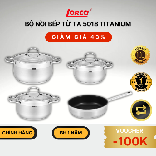 Bộ Nồi 7 Món LORCA TA 5018 TITANIUM - Đun Trên Mọi Loại Bếp Cao Cấp, Bền Bỉ, Nhập Khẩu Chính Hãng