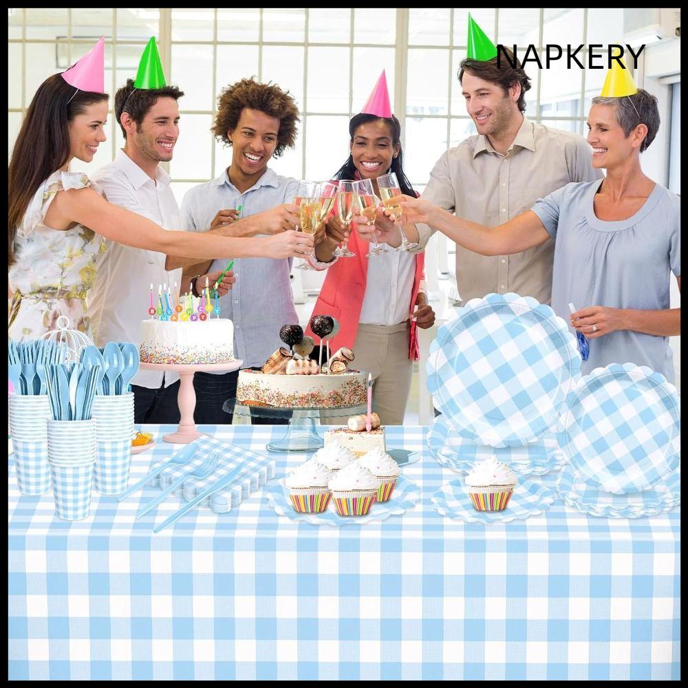 NAPKERY Loại dùng cho thực phẩm Đồ dùng tiệc tùng Khăn ăn Kẻ sọc xanh Đồ dùng ăn uống dùng một lần Dễ thương Khăn trải bàn Bộ đồ dùng ăn uống dành cho 25 khách