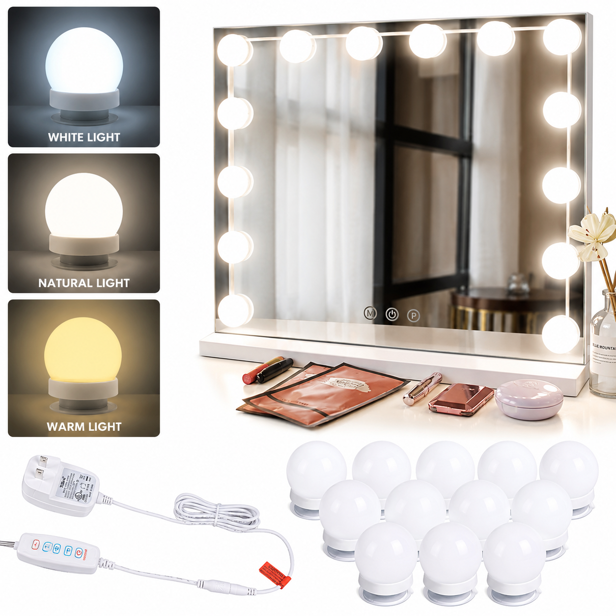10 Bulb LED Vanity Mirror Lights – USB Powered Hollywood Style Makeup Mirror Light Strip with 3 Color Modes & Adjustable Brightness | Dressing Table Lighting Kit for Makeup, Beauty Salon, Vanity Mirror & Room Decoration