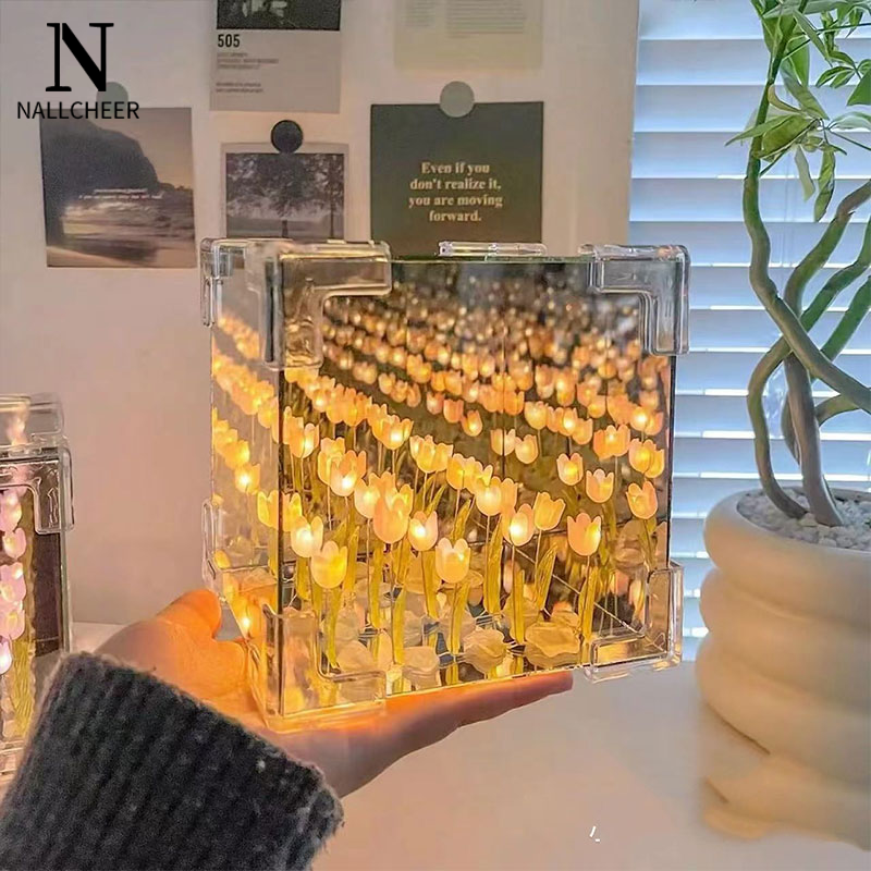 Rubik's Cube Tulip diy handmade light acrylic lens mirror flower sea three-dimensional cuboid night light ราคา 94 บาท*ส่งฟรี