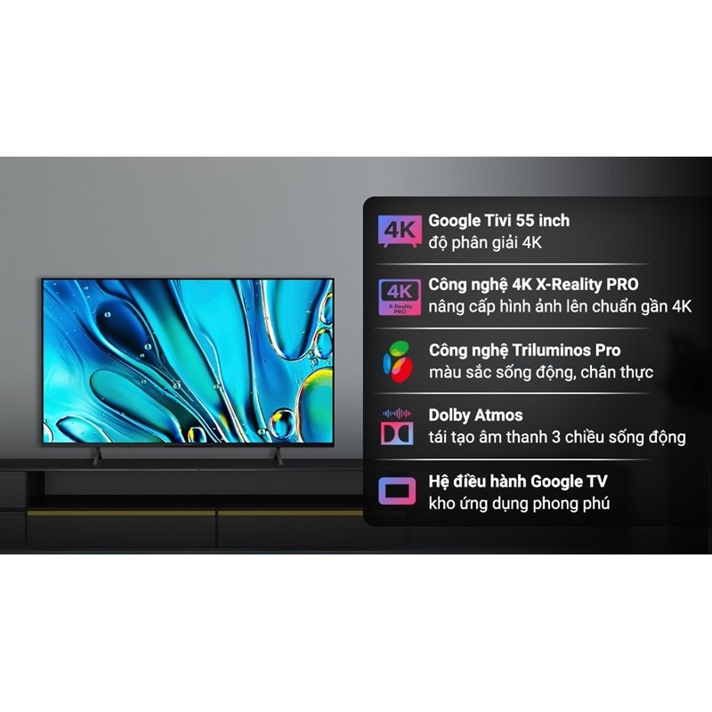Google Tivi Sony 4K 55 inch K-55S30 2024 - MALAYSIA - LIKE NEW (Hãng Bảo Hành)