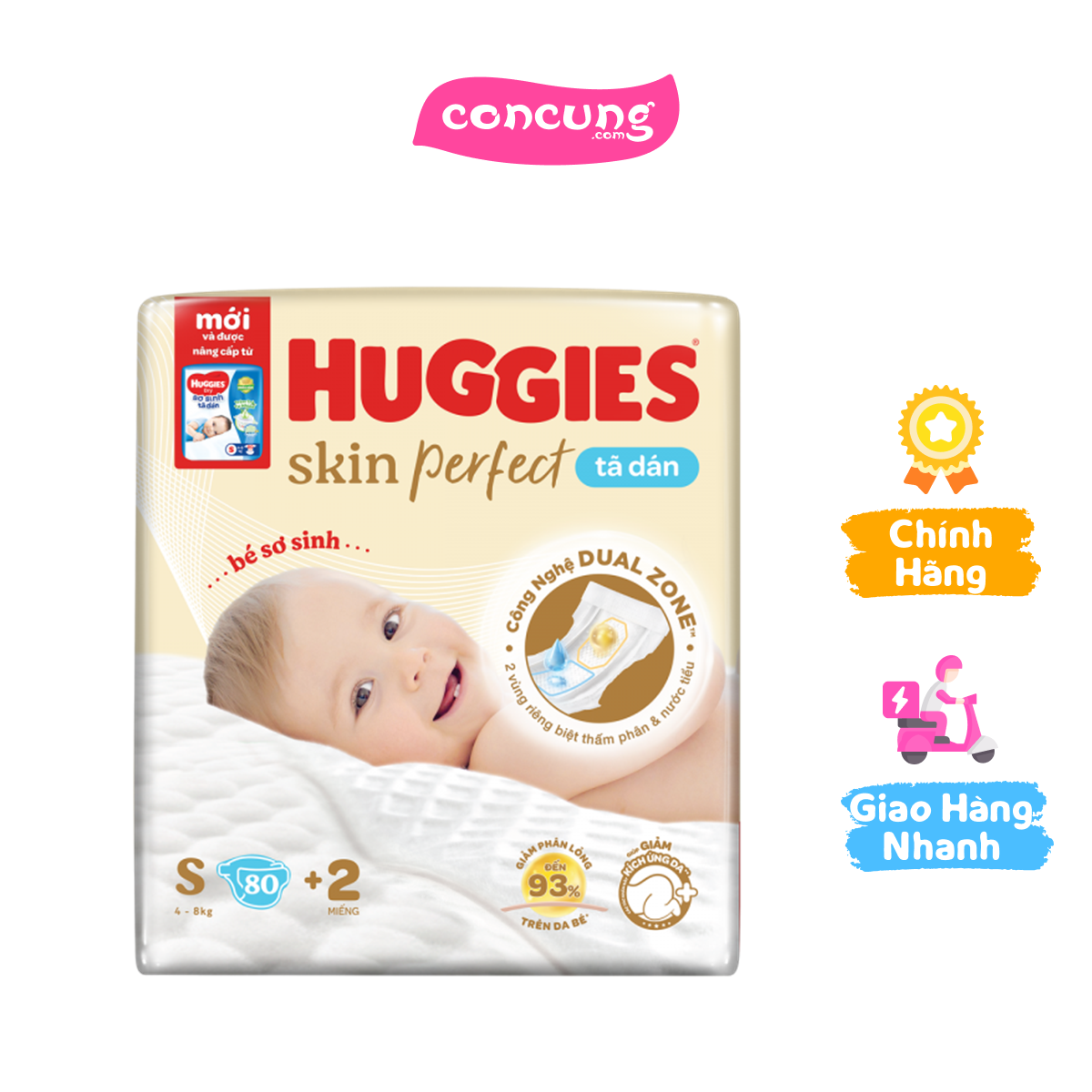 Tã dán sơ sinh Huggies Skin Perfect (S 4-8kg 80 miếng)