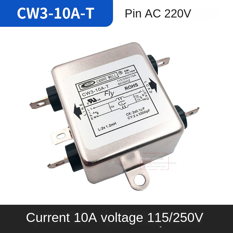 CW3-10A-T | Bộ Lọc Nguồn EMI CANNYWELL | Tùy chọn khác: CW3-10A-S, CW3-10A-T, CW3-15A-T, CW3-20A-S, CW3-20A-T, CW3-6A-S, CW3-6A-T, CW3L2-10A-S, CW3L2-10A-T, CW3L2-20A-S, CW3L2-6A-S | 6-20A AC220V Lọc Nhiễu Đơn/Đôi | Ổn Định Nguồn Điện