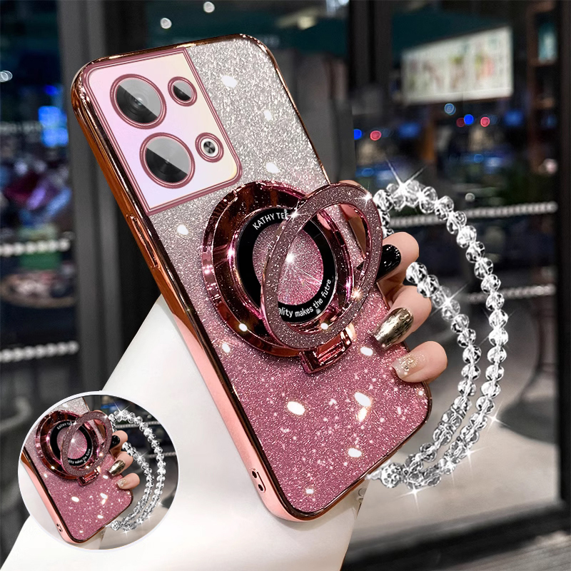 Glitter Crystal Bracelet Phone Holder Case For Huawei Pura 70 Ultra P60 P50 P40 P30 Lite Pura70 Pro Plus Stand Bracket Cover