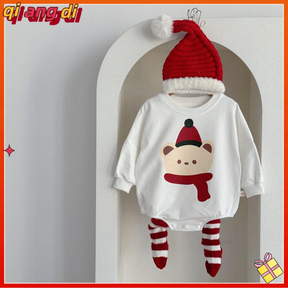 QIANGDI Có mũ Bộ đồ liền thân Thêu Phim hoạt hình Trang phục Giáng sinh Dễ thương Áo dài tay Bộ jumpsuit Bé trai bé gái