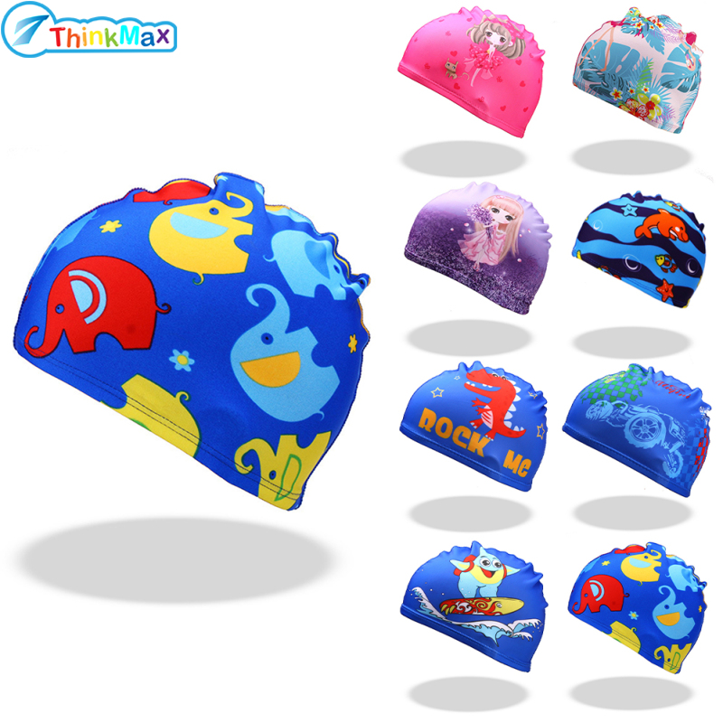 Kids Cartoon Swimming Caps Digital Printing High Elastic Sports Swim Pool Hat Diving Hats For Boys Girls ราคา 28 บาท*ส่งฟรี