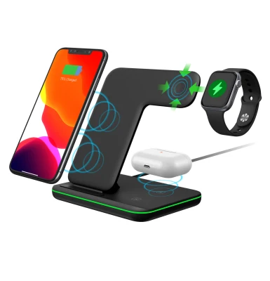 [NYZE] 3-in-1 Wireless Charging Station Designed for Apple iPhone 12 / 11 / X / 8, Apple Watch 6 / 5 / 4 / 3 / 2 and Apple AirPods 2 / AirPods Pro and Other Qi Wireless Smartphones, Samsung Galaxy Smartphones, Galaxy Buds, TWS, 3in1 Wireless Charging Dock