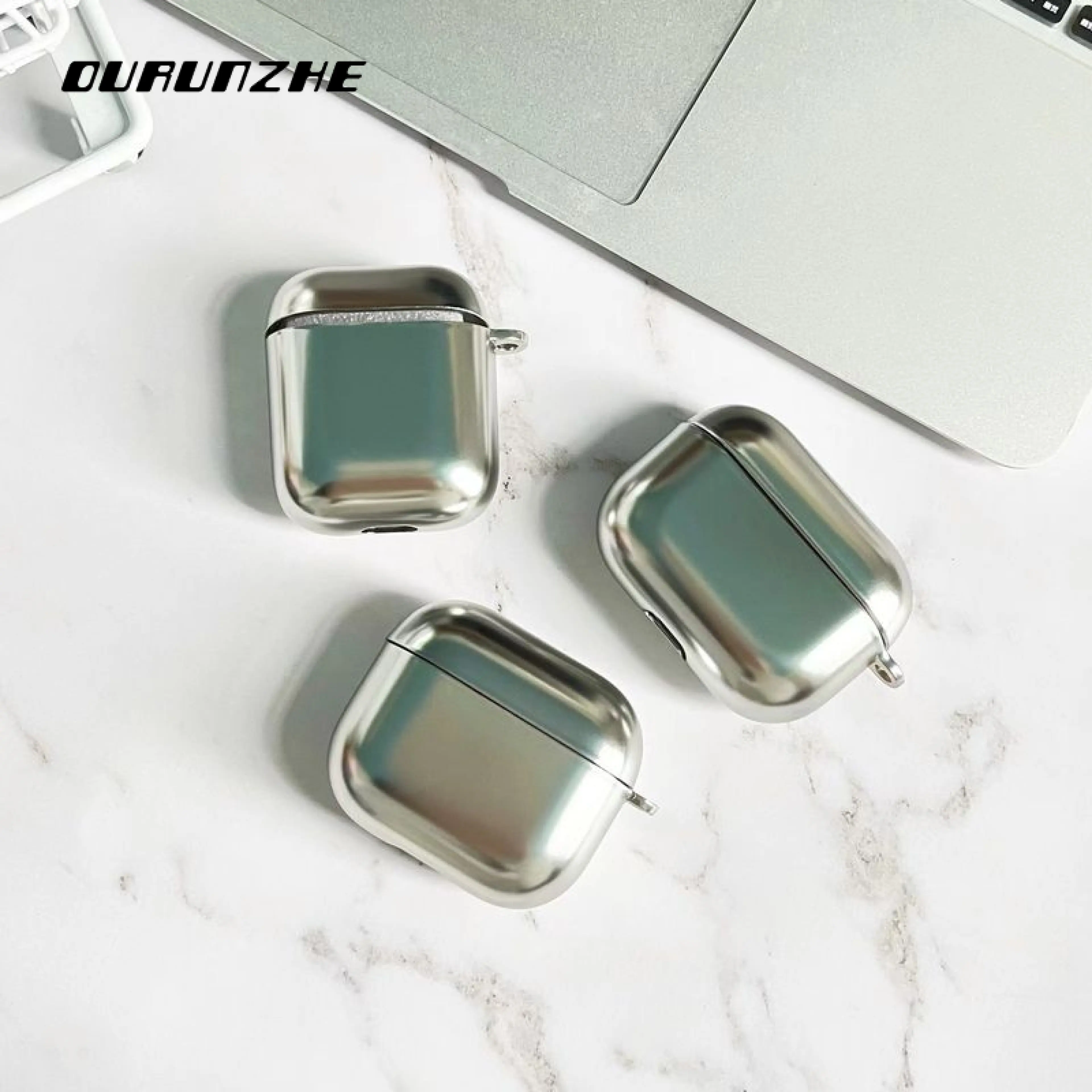 OURUNZHE เคส TPU สไตล์หรูหราสำหรับ Apple AirPods 1/2/3/Pro/Pro2/4 ปกป้องได้ดีพร้อมพื้นผิวเงาสวยหรู