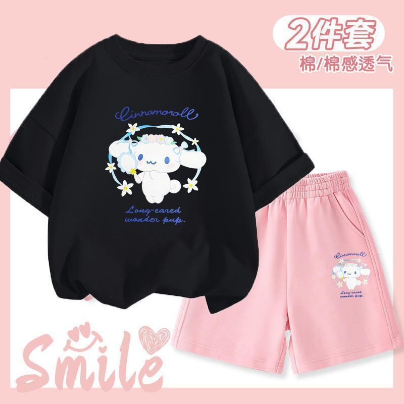 Baby Girls Cinnamoroll Short Sleeve + Shorts Two-piece Set Age 1 To 12 Years Children's Suit Cute Five-part Pants Two-piece Set Cartoon Pattern - 6