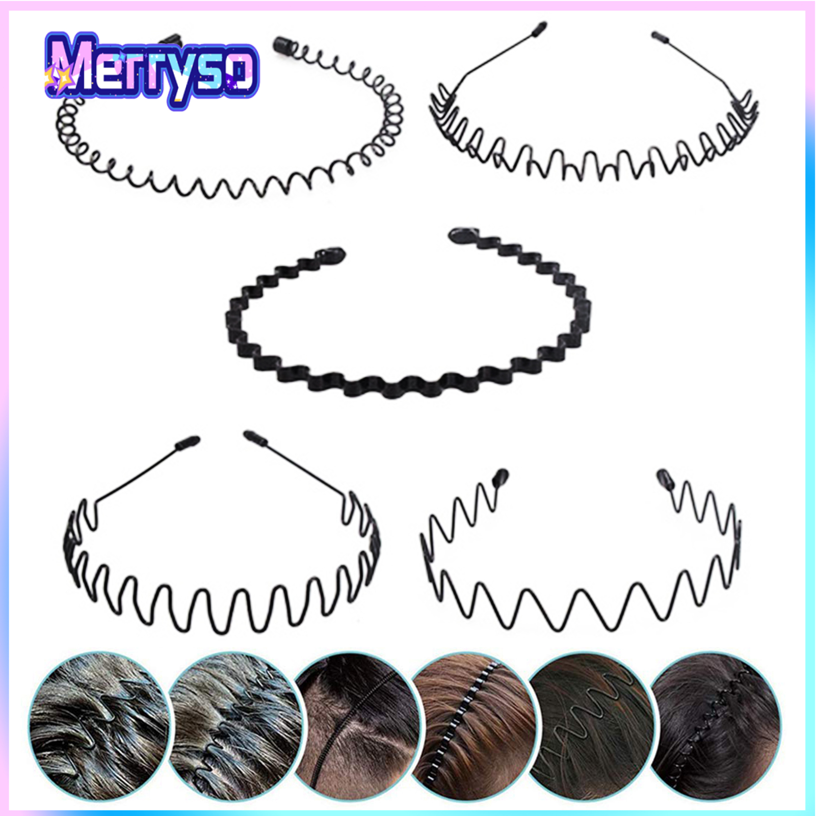 5/8/10Pcs Black Metal Headbands Unisex Spring Wavy Hairband Non-Slip Sports Hair Hoop for Men Women Fitness Daily Wear ราคา 173 บาท*ส่งฟรี
