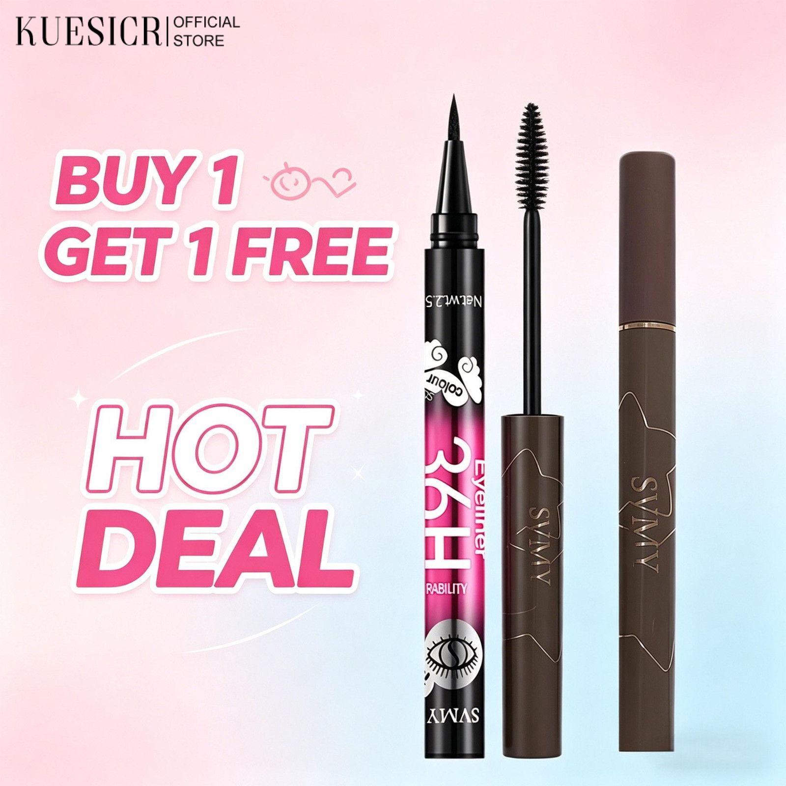 【Delivery 2-3 days】KUESICR SVMY 2in1 Set Mascara &amp; Liquid Eyeliner 36H Waterproof Smudge Proof Eye Makeup ราคา 16 บาท*ส่งฟรี