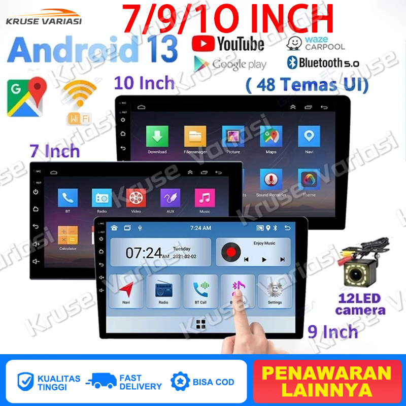 Dual Fan with Cooling System 4G+32G Ips Screen Head Unit Android 7/9/10 Inch Car Android 13 Navigation for Toyota Daihatsu Mitsubishi Android Car 10 Inch Ram 4 Honda Suzuki Hyundai Nissan Double Din Android Car Tv Harga 40,000 rupiah*Gratis Ongkir