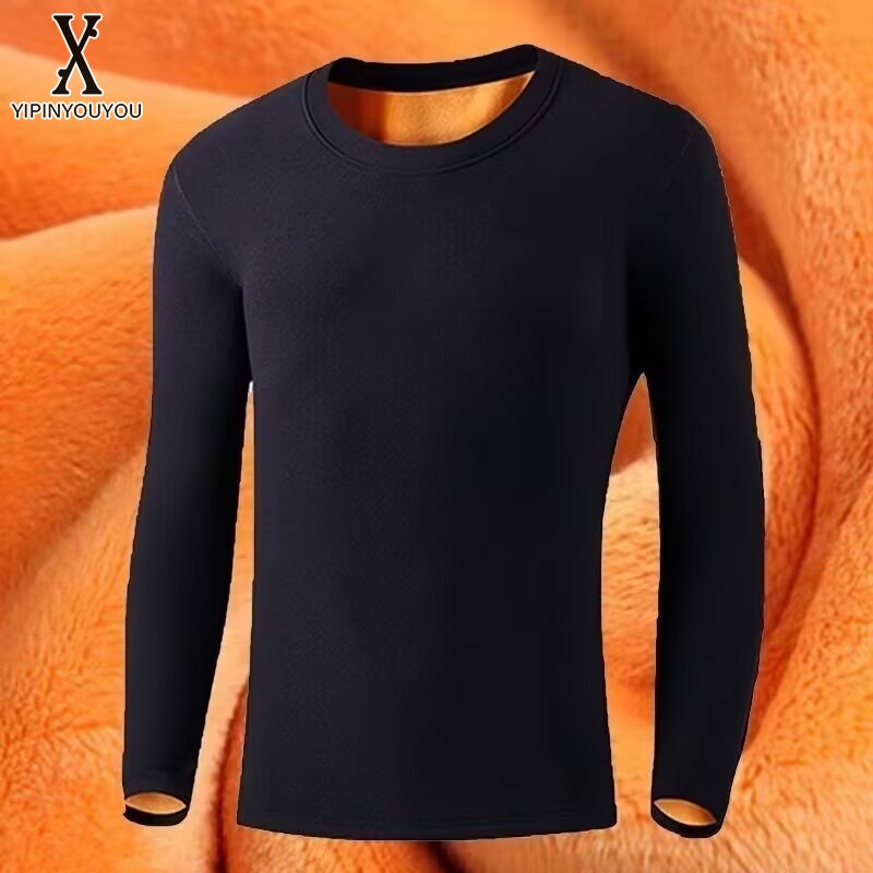 YIPINYOUYOU丨Áo thun nam nhiệt-Đồ lót giữ nhiệt dày và lông cừu Áo len trẻ trung mùa đông kích thước lớn quần áo ngủ dài cho bé áo phông dài tay mùa đông