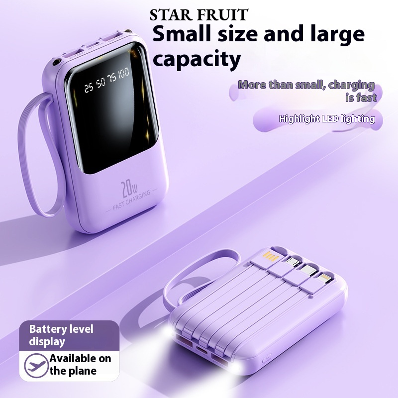 Mini Pin sạc dự phòng với bốn được xây dựng trong cáp 20000mAh dung tích lớn đồ sạc di động