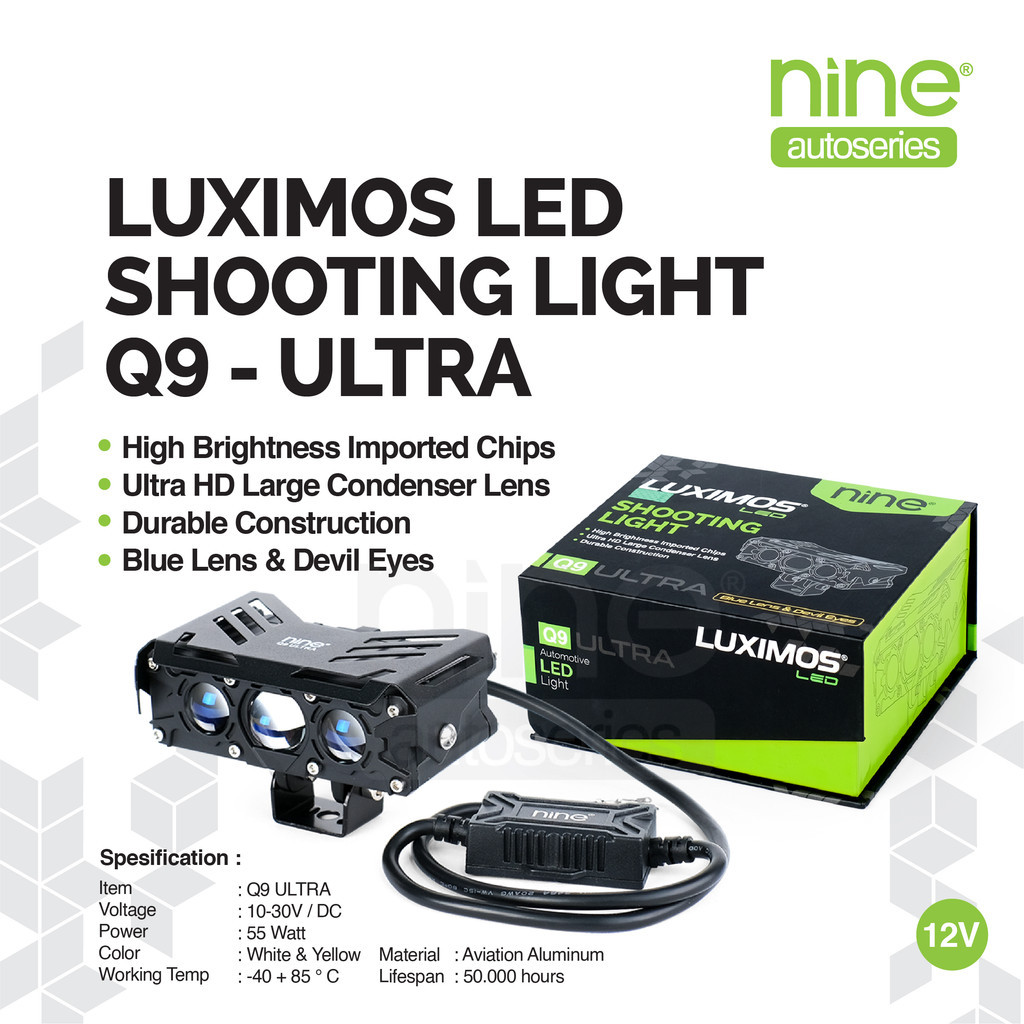 LUXIMOS Lampu Tembak Biled 55W Cut Off Flat Projector Laser Devil Q9 Ultra - NINE AUTOSERIES Harga 119,900 rupiah*Gratis Ongkir