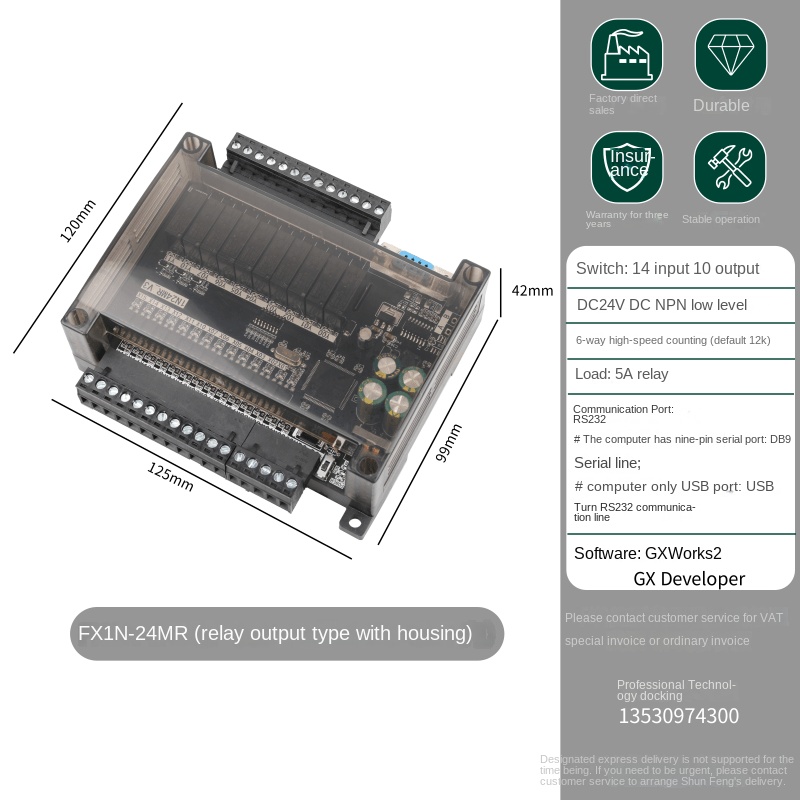 Board Mạch PLC FK FX1N-24MR: 14 input 10 output Đầu Ra Rơle, DB9 RS232, 24VDC, xung tốc độ cao,Hỗ Trợ GX Works2/GX Developer Mitsubishi -FK1N-24MR CÓ VỎ