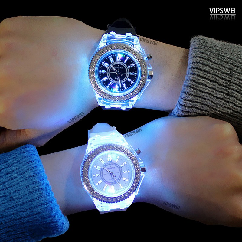 Luminous diamond watch fashion trend Men's Women's watches lover color LED jelly Silicone Transparent student wristwatch couple man woman Light gift