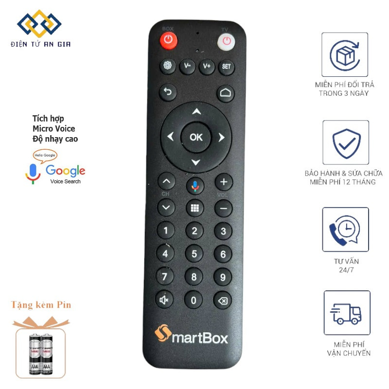 HÀNG CHÍNH HÃNG PHÍM ÊM NHẠY Điều khiển GIỌNG NÓI VOICE ĐẦU THU ĐẦU BOX Smartbox Mytv +TẶNG PIN -BẢN MỚI NHẤT