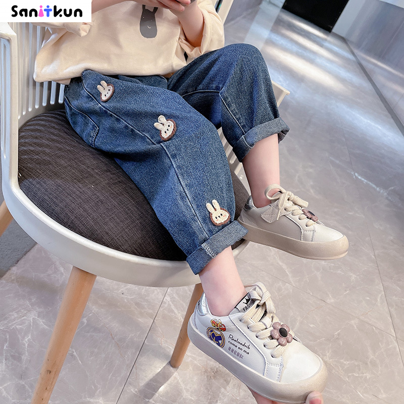 Quần bò cho bé gái quần thường ngày cho trẻ em và em bé Họa Tiết Thỏ Hoạt Hình Dễ phối phong cách mới phong cách phương Tây