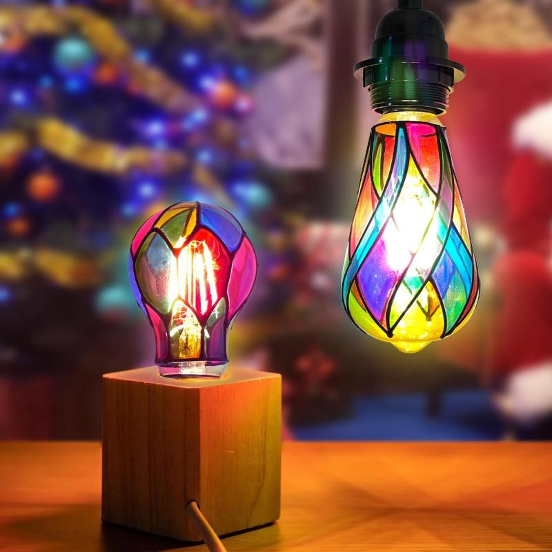 KOQZM หลอดไฟแก้วสีตก ST64 4W หลอดไฟ LED ฐานแก้วทาสี E26โมเสคโคมไฟกลางคืนตกแต่งบ้านบรรยากาศโรแมนติกรื่นเริง ราคา 138 บาท*ส่งฟรี