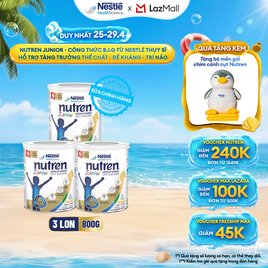 Set of 3 Nestlé Nutren Junior Powdered Milk Made in Switzerland Big Formula Supports Physical Growth, Brain, and Immunity for Babies 800g