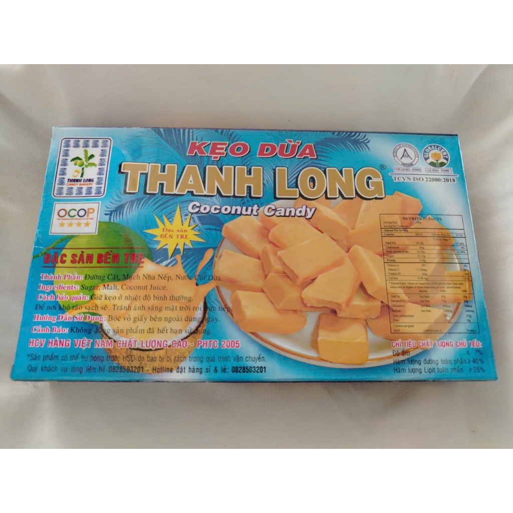 Kẹo Dừa Thanh Long- Hộp 400g - VỊ DỪA NGUYÊN CHẤT ( loại cứng )
