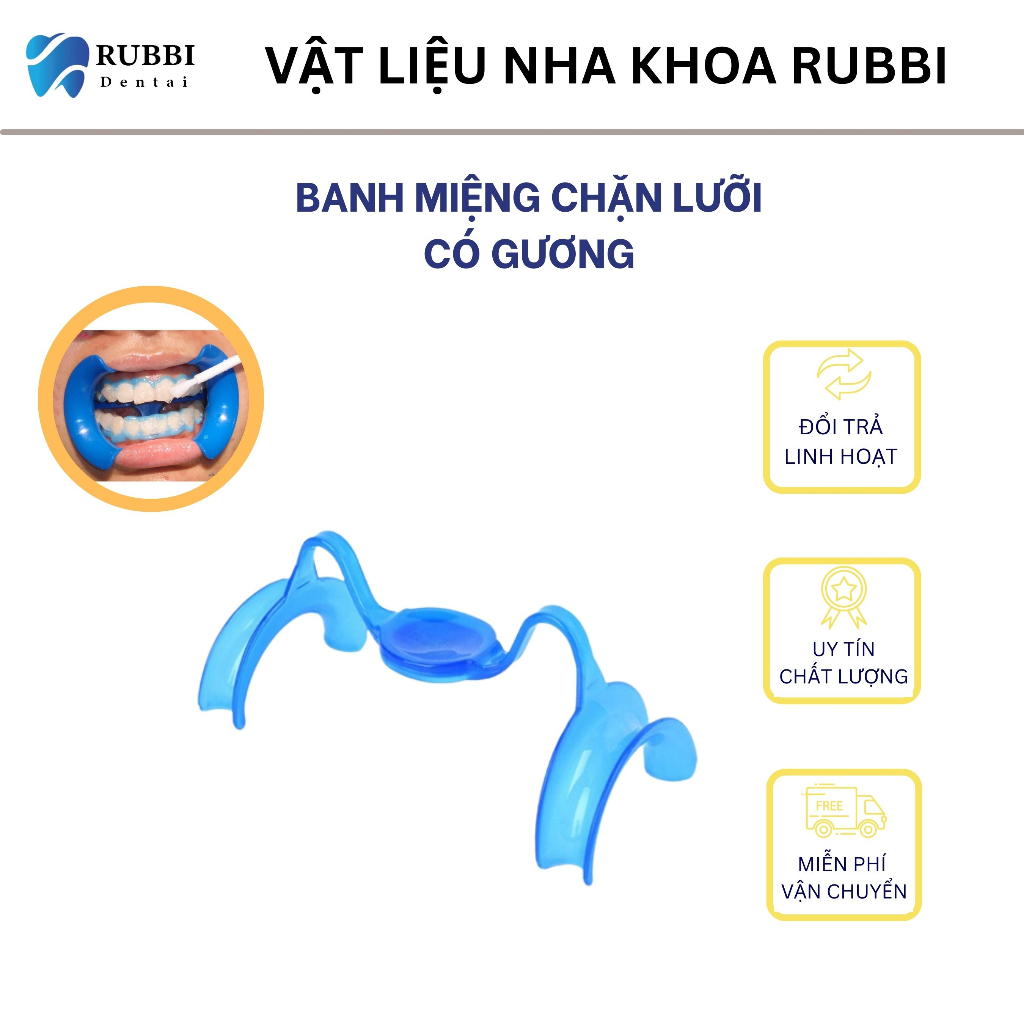 Banh miệng chặn lưỡi có gương dùng trong tẩy trắng, trám răng, thẩm mỹ, nha khoa