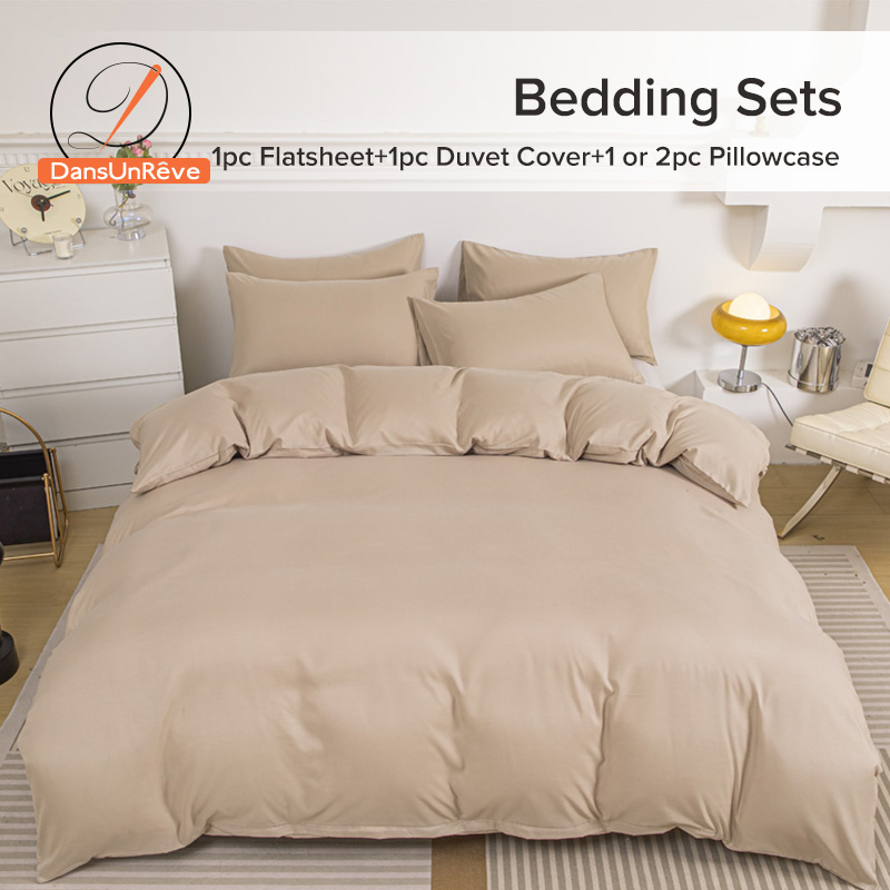 Dansunreve 4IN1 Bedsheet Set High Quality Plain Hotel Bedding Set White Grey Pink Solid Color Quilt Cover PillowCase Flat Sheet ราคา 530 บาท*ส่งฟรี
