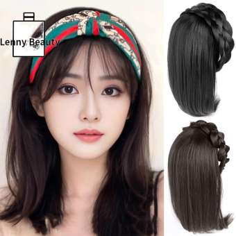 LENNY Tổng hợp Băng đô tóc giả Xoắn Phong cách Hàn Quốc Bện xương cá Tóc Giả nửa đầu Tóc Giả Kẹp vào Tóc giả băng đô thẳng ngắn Nữ