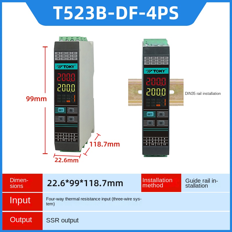 T523B-DF-4PS Bộ Điều Khiển Nhiệt Độ 4 Kênh TOKY SSR - T523B-DF-4PT8/T523B-DF-4PS8 | Chống Nhiễu Mạnh | Rail DIN | Độ Chính Xác Cao