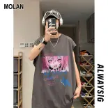 MOLAN Áo vest sát nách in họa tiết thời thượng cho nam, áo ba lỗ thể thao phong cách hip-hop rộng rãi mùa hè, trang phục thường ngày