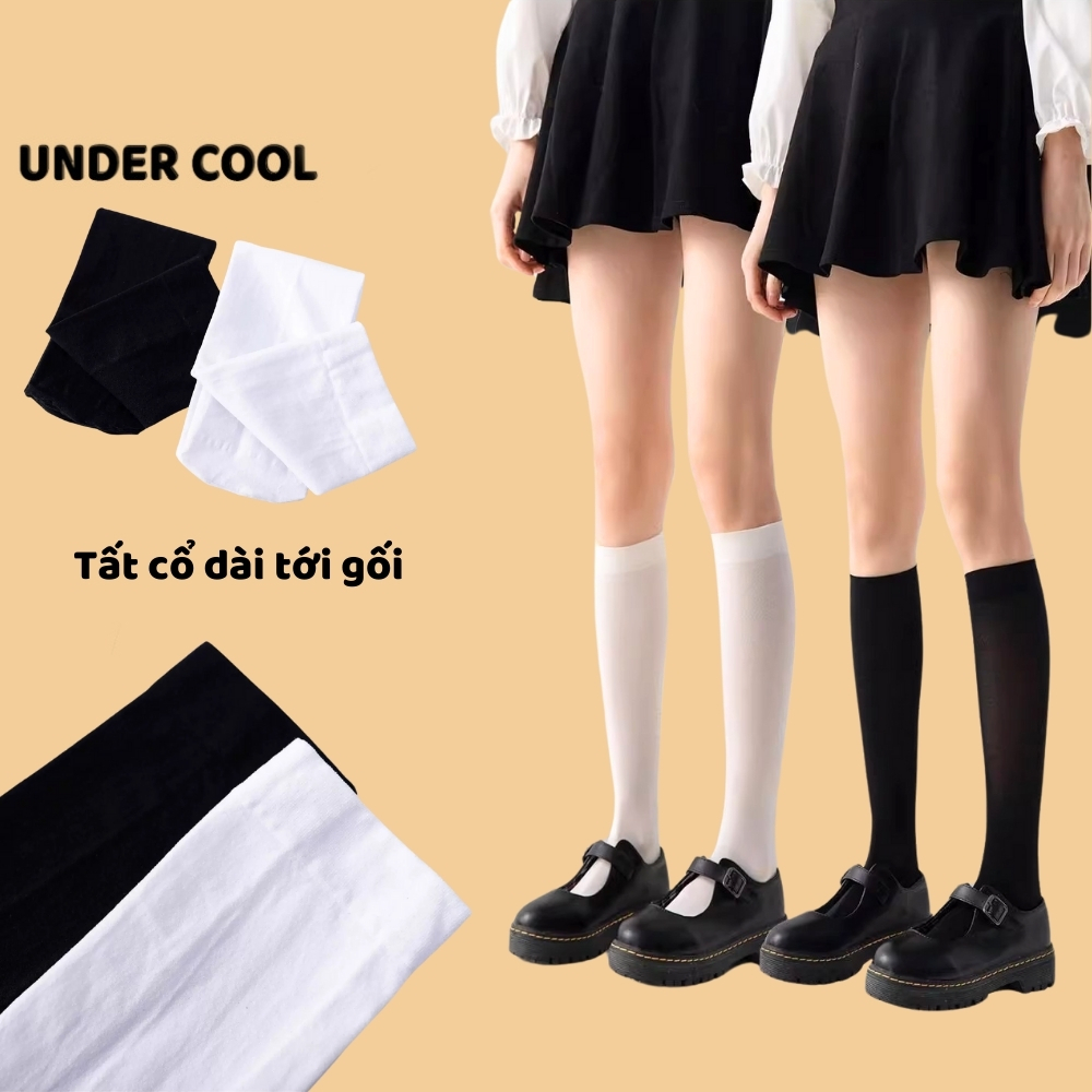 Tất Nữ Cổ Cao Đùi Trơn Đen Trắng UNDERCOOL Tất Ống Dài Qua Bắp Chân 42cm Dành Cho Nữ phong cách Nữ Sinh Hàn Quốc TC67