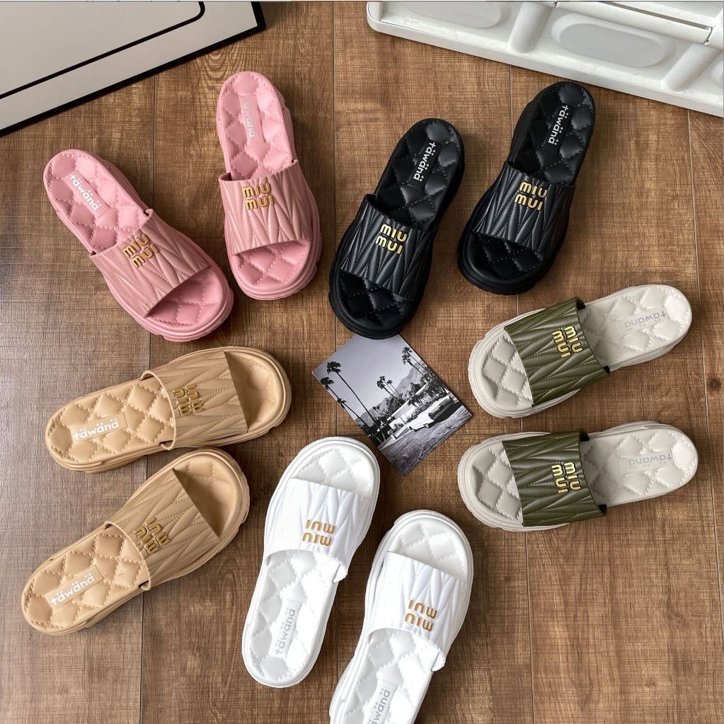 [HCM] Dép Thời Trang Nữ MIUMIU Quai Nhún Đế Lượn Sóng Cao 5cm