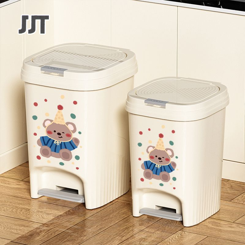 JJT Thùng rác nhà bếp công suất lớn bàn đạp Thùng rác Thùng rác in hình phim hoạt hình nhà vệ sinh phòng ngủ mới đàn hồi nắp thùng rác