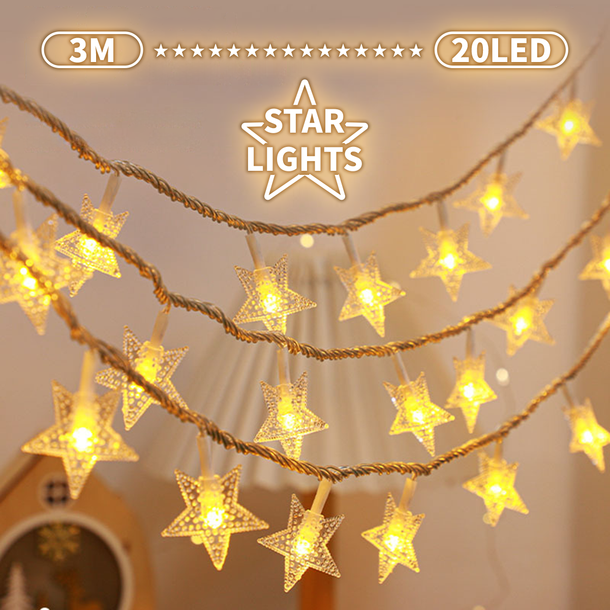 Atmosphere Fairy Light String Outdoor Waterproof Copper Wire Light Lampu Raya For Christmas Party