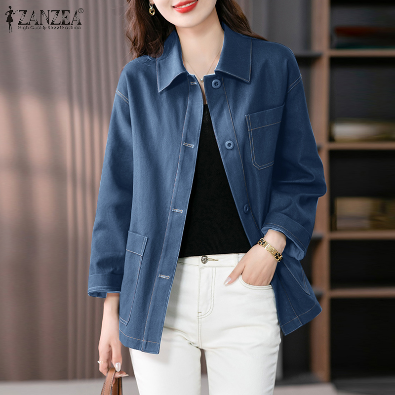 ZANZEA Korean Style Women s Winter Coat Long Sleeve Lapel Plain Button Up
